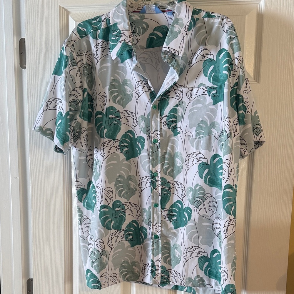 Men's Green Leaf Print Casual Shirt